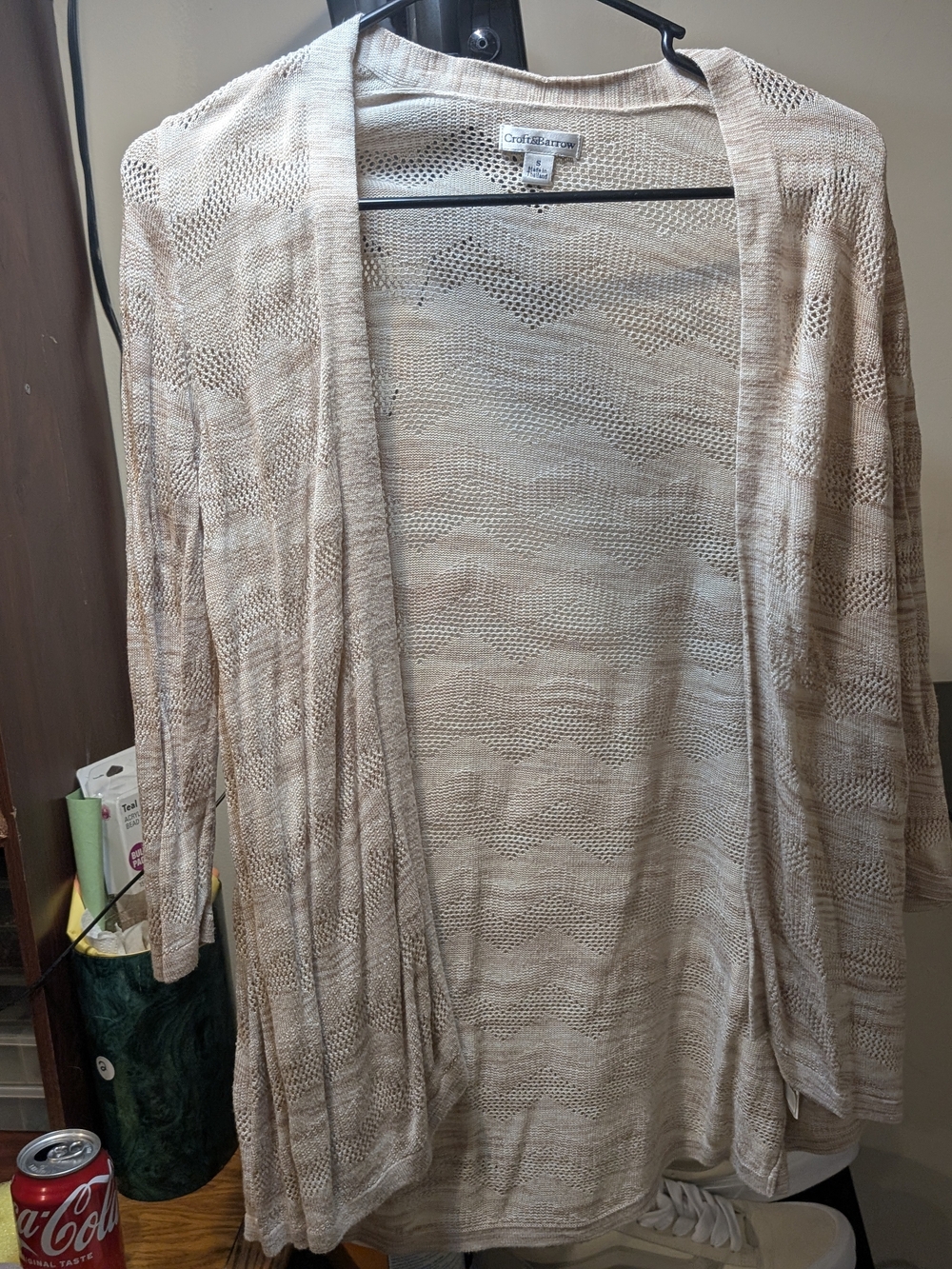 croft & barrow Light Beige Open-Front Knit Cardigan